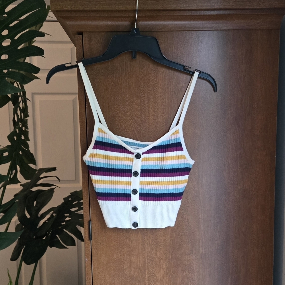 American Eagle Tiny Crop Tank Top Striped Womens Small